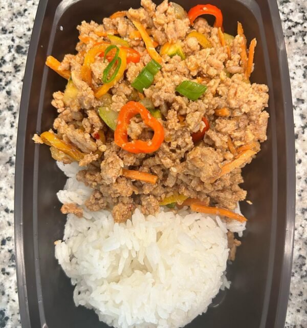 SWEET CHILI TURKEY & VEGGIE SKILLET OVER JASMINE RICE