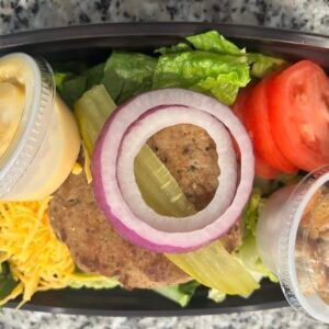 TURKEY BURGER SALAD W HOMEMADE HONEY MUSTARD