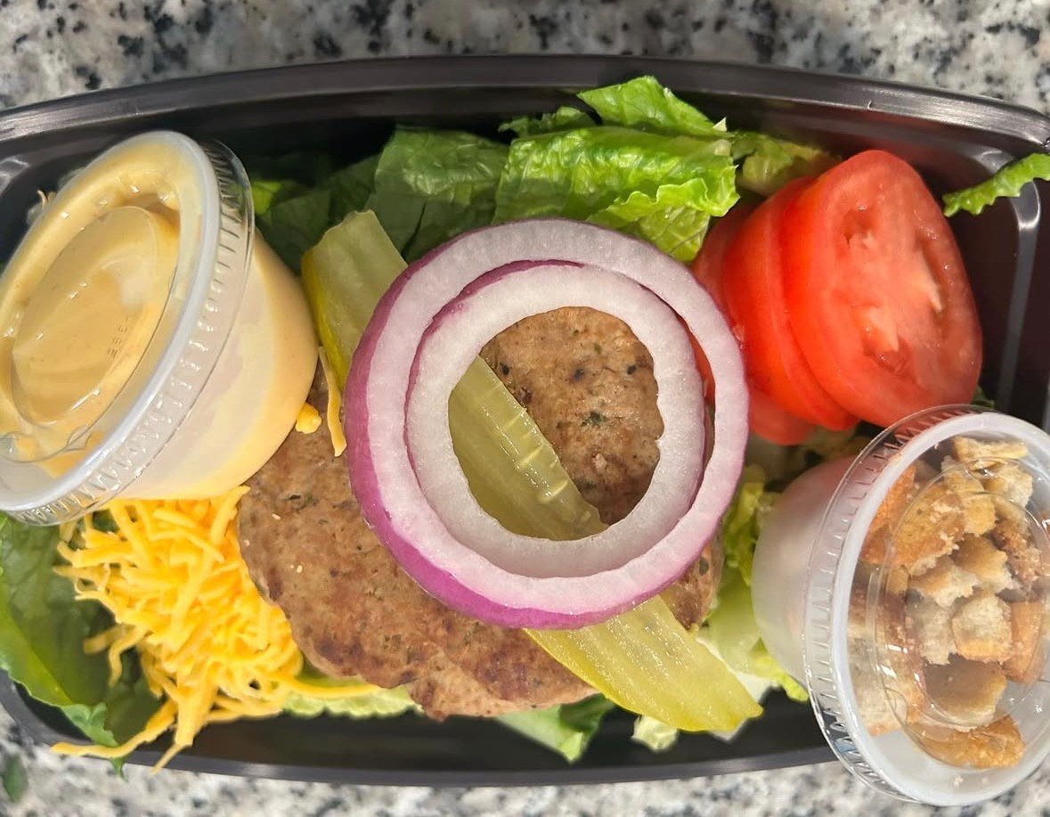 TURKEY BURGER SALAD W HOMEMADE HONEY MUSTARD